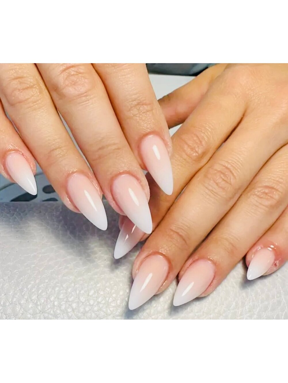 New - 24 Pcs Almond Shaped White Gradient Reusable Press-On-Nails